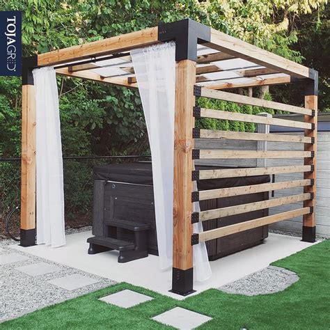 Toja Grid Single Pergola Kit with 4x4 KNECT Post Wall and Wave Shades ...