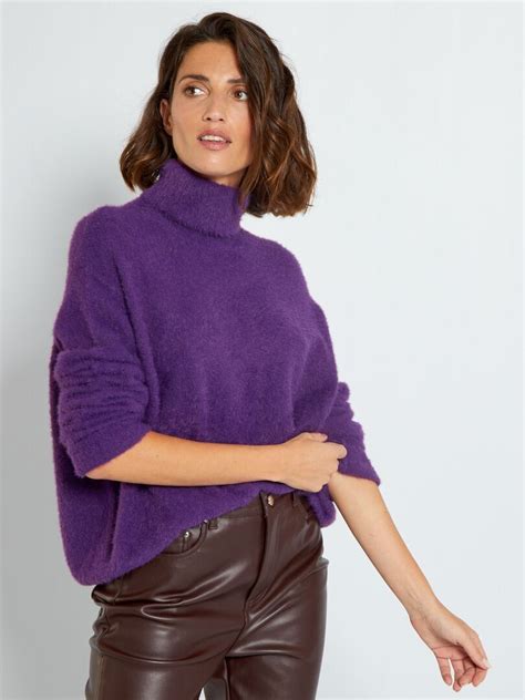 Pull Col Roul En Maille Poilu Violet Kiabi