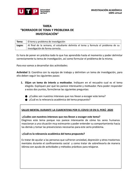 S2 Tarea Borrador del tema y problema de investigación TAREA