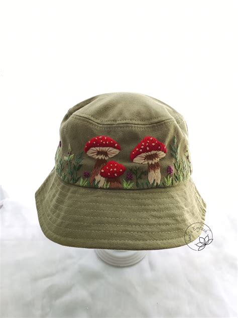 Hand Embroidery Mushroom Bucket Hat Embroidered Mushroom And Etsy Vietnam Floral Bucket Hat