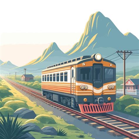 Una Pintura De Un Tren Que Atraviesa Un Paisaje Monta Oso Vector Premium