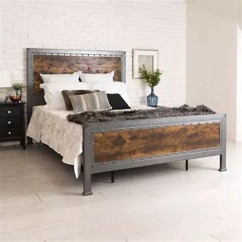 Cama De Hierro Y Madera 2 Plaza Estilo Industrial C005