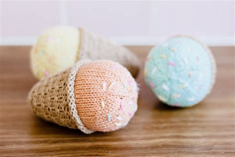 Knitted Ice Cream Cone Baby Rattle PDF Knitting Pattern Etsy UK