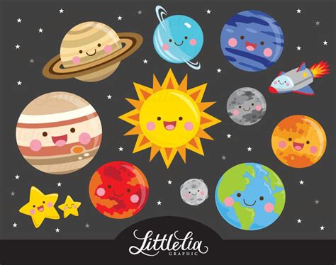 Solar System Kawaii Clipart Space Clipart 17007 Etsy De Ruimte