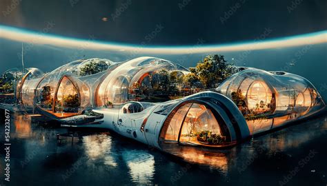 Space Expansion Concept Of Human Settlement In Alien World With Green