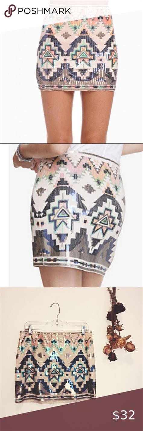 Express Sequin Aztec Mini Skirt