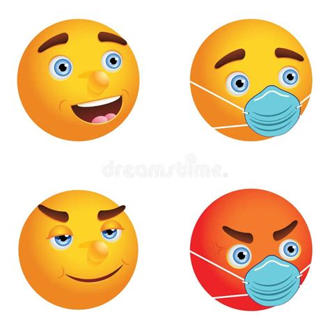 Emoticon Mit Und Ohne Gesichtsmaske Vektor Abbildung Illustration Von