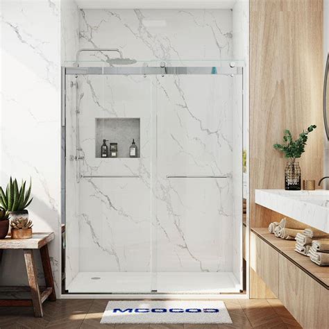 Mcocod 60 In W X 76 In H Double Sliding Semi Frameless Shower Door In Chrome With Smooth