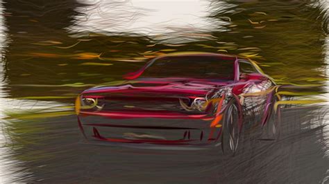 Dodge Challenger Srt Hellcat Widebody Drawing Digital Art By Carstoon