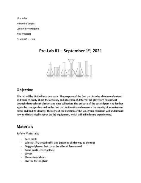 Gen Chem I Prelab Pre Lab Gina Ariza Alexandra Gerges Carla