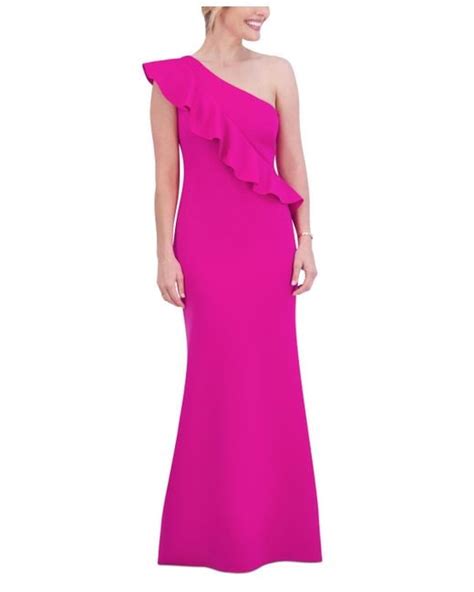 Jessica Howard Ruffled One Shoulder Sheath Gown In Pink Lyst