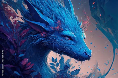 Blue dragon. Mythology creature. Dark fantasy illustration. Generative ...