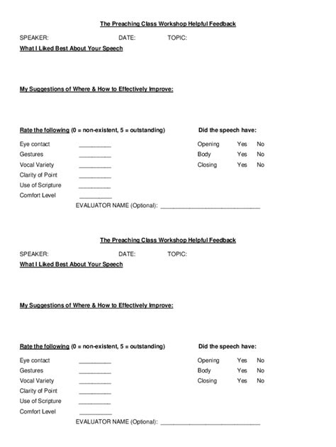 Fillable Online TOASTMASTER SPEAKER EVALUATION FORM Fax Email Print