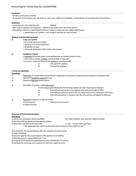 Liquidation And Dissolution Notes And Problems Accounting For