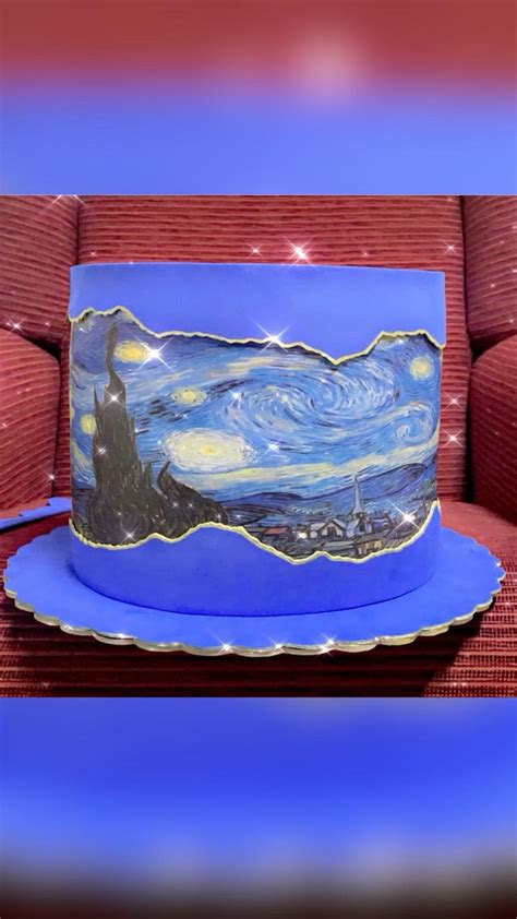 Torta Finta Notte Stellata Di Van Gogh Torte Pasta Di Zucchero