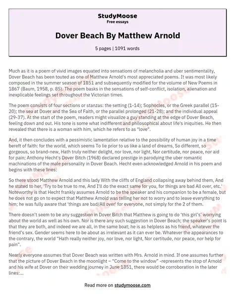 Dover Beach By Matthew Arnold Free Essay Example