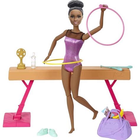 Barbie Gymnastics Playset Brunette Doll With Twirling Feature Balance