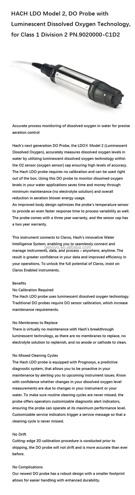 Hach Ldo Model Do Probe With Luminescent Dissolved Oxygen Technology