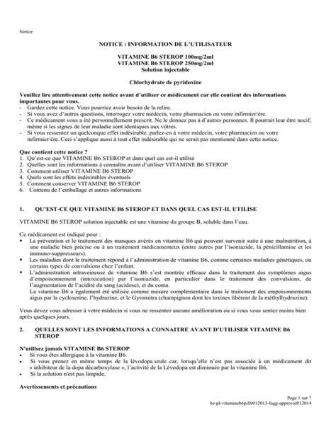 Notice Information De L Utilisateur Vitamine B