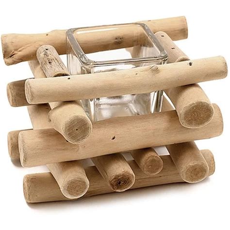 Porte Bougies Chauffe Plat En Bois Flott Avec Tasse En Verre Pour La