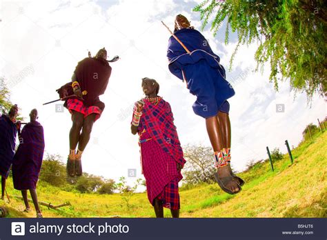 Maasai Warriors Dancing Jumping Kenya High Resolution Stock Photography