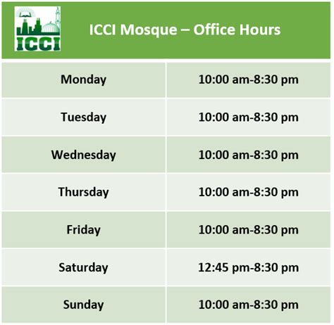 Monthly Prayer Times Sheet – Islamic Community Center of Illinois