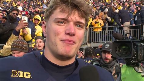 JJ McCarthy postgame on-field interview after Michigan's third straight ...