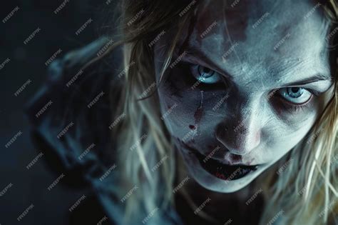 A portrait of a scary pale girl from horror film Zombi | Premium AI ...