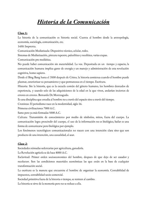 Historia De La Comunicación Historia De La Comunicación Clase 1 La Historia De La