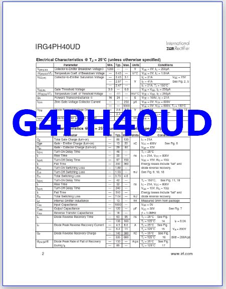 G4PH40UD PDF Datasheet - 1200V, IGBT - IRG4PH40UD