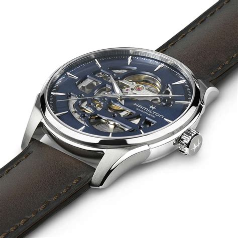 Orologio Hamilton Jazzmaster Skeleton Auto Pelle Quadrante Blu 40 Mm