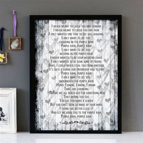 "Purple Rain" - Prince - Framed Lyrics Wall Art