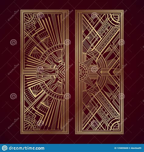 Gold Art Deco Panels On Dark Red Background Stock Vector Illustration