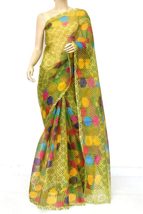 Menhdi Green Premium Jp Munga Kota Chunri Print Cotton Saree Without