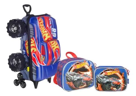 Kit Mochila Malinha Escolar Hot Wheels Race Ace Rodinhas G Parcelamento Sem Juros