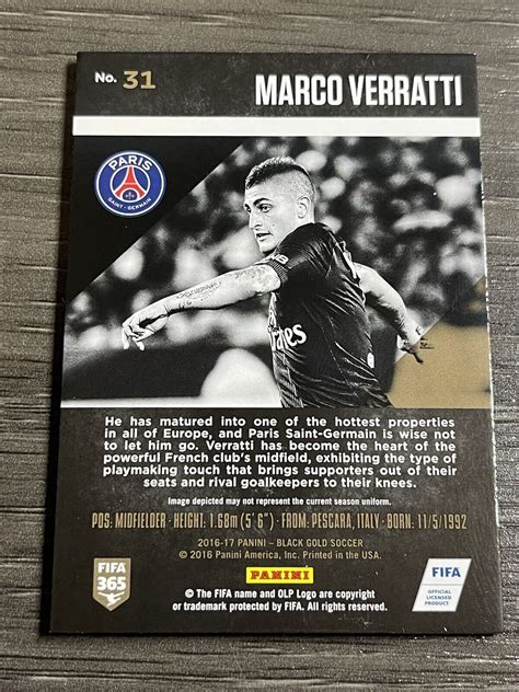 2016 17 Panini Black Gold Soccer 31 Marco Verratti Ebay