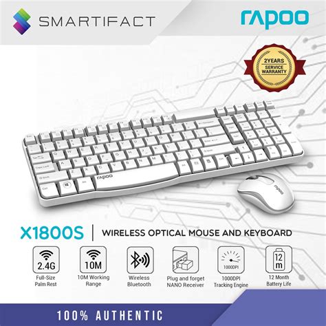 Rapoo X1800s Wireless Keyboard And Mouse Combo Optical 2 4g 108 Keys 1000 Dpi 10m Transmision