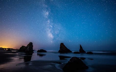 HD wallpaper: Stars Night Beach Rocks Stones HD, nature | Wallpaper Flare