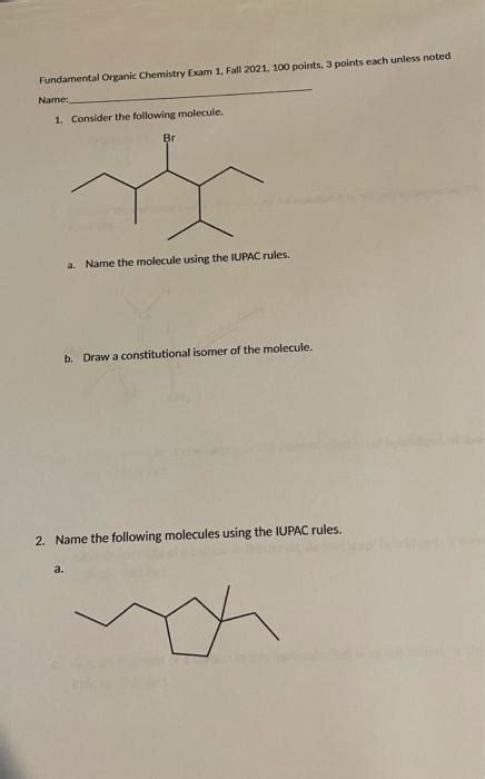 Solved Fundamental Organic Chemistry Exam 1 Fall 2021 100 Chegg