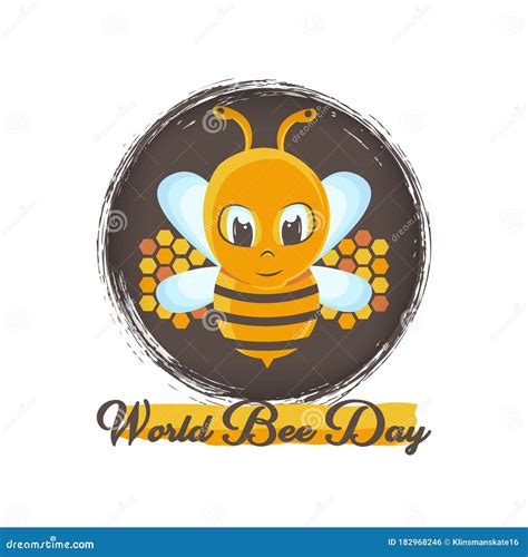 World Bee Day With Illustration Vector Bee And Grunge Background Stock