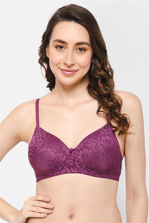 Buy Padded Non Wired Full Cup Self Patterned Bra In Wine Colour Lace Online India Best Prices