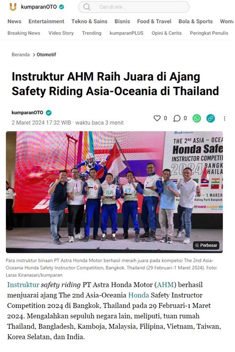 Instruktur AHM Raih Juara Di Ajang Safety Riding Asia Oceania Di