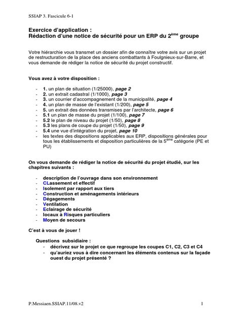 PDF SSIAP Cours Fascicule6 1 R Diger Une Notice De S Curit Exercice