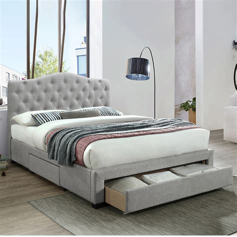 Upholstered Bed Frame Queen Grey - Hanaposy