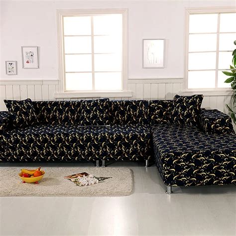 Black Sectional Sofa Slipcovers 2PCS Cushion Covers Stretch L Shape