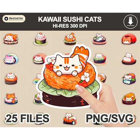 Kawaii Sushi Cat Png Svg Cat Sticker Vector Sticker Printable