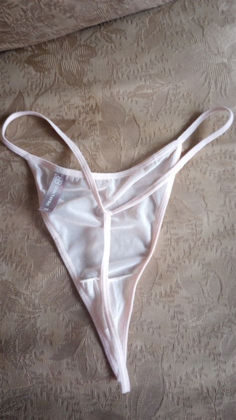 Daisy Fuentes Mesh String Thong Panties Sheer Nude Be Gem