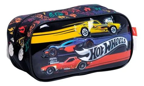 Cartuchera Hot Wheels Cierres Pvc Vamos A Jugar Color Negro