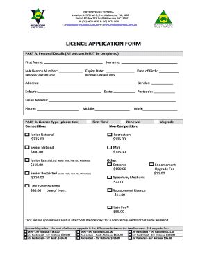 Fillable Online Licence Application Form Motorcycling Victoria Fax