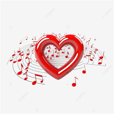 D Red Heart With Musical Notes Design Love Heart Png Transparent